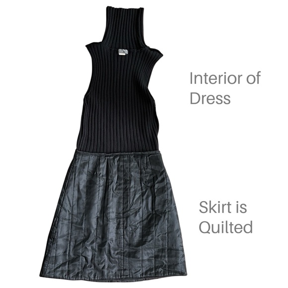 PACO RABANNE | BLACK DRESS RIBBED TURTLENECK SMOOTH QUILTED SKIRT SLEEVELESS XS - Picture 7 of 10